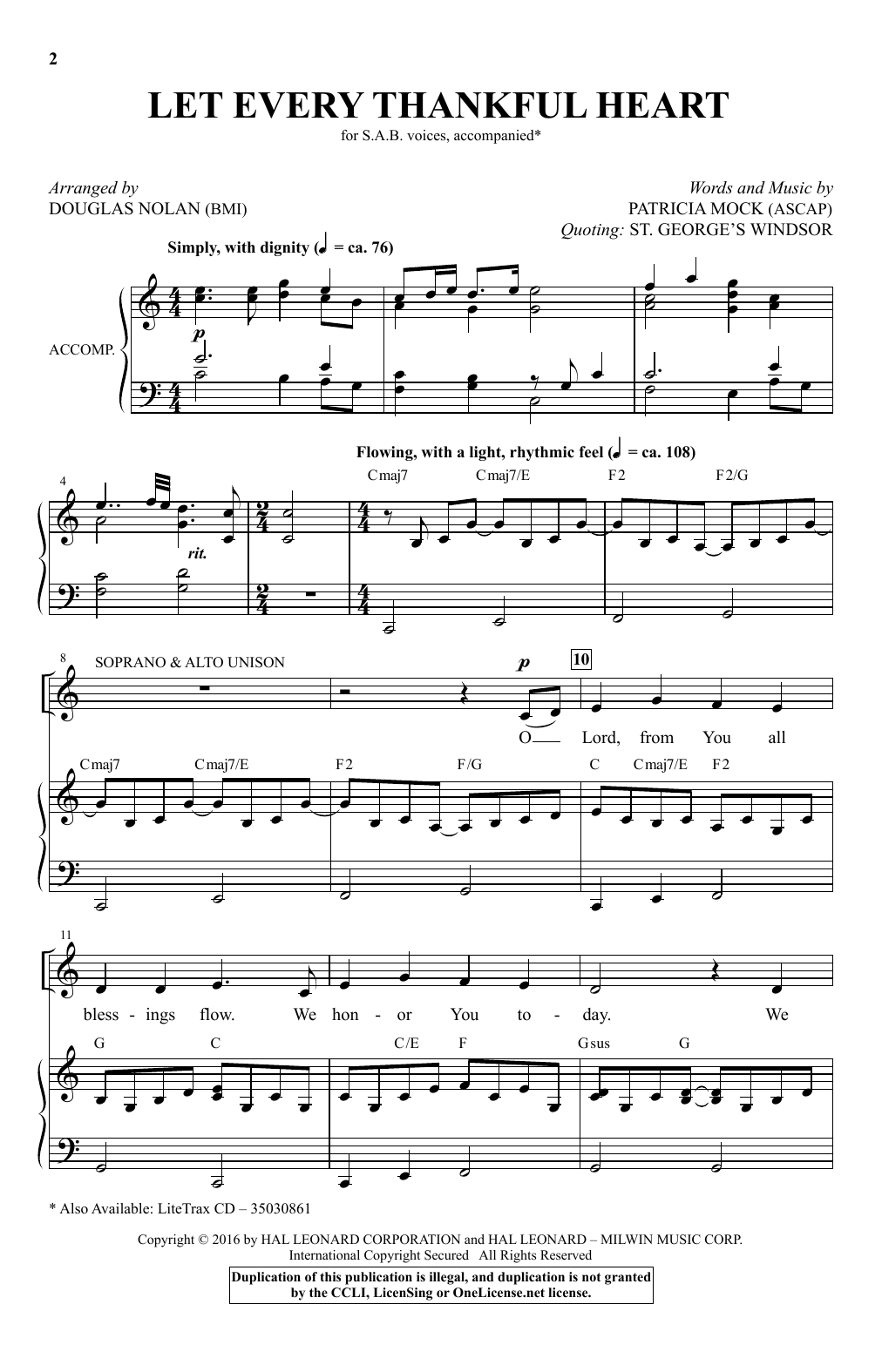 Patricia Mock Let Every Thankful Heart (arr. Douglas Nolan) Sheet Music Notes & Chords for SAB - Download or Print PDF