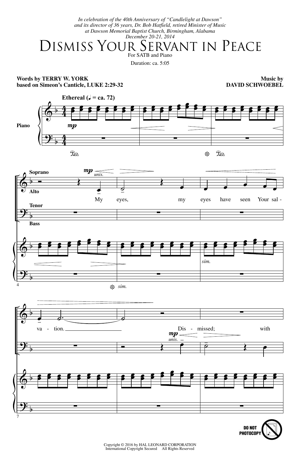 David Schwoebel Dismiss Your Servant In Peac Sheet Music Notes & Chords for SATB - Download or Print PDF