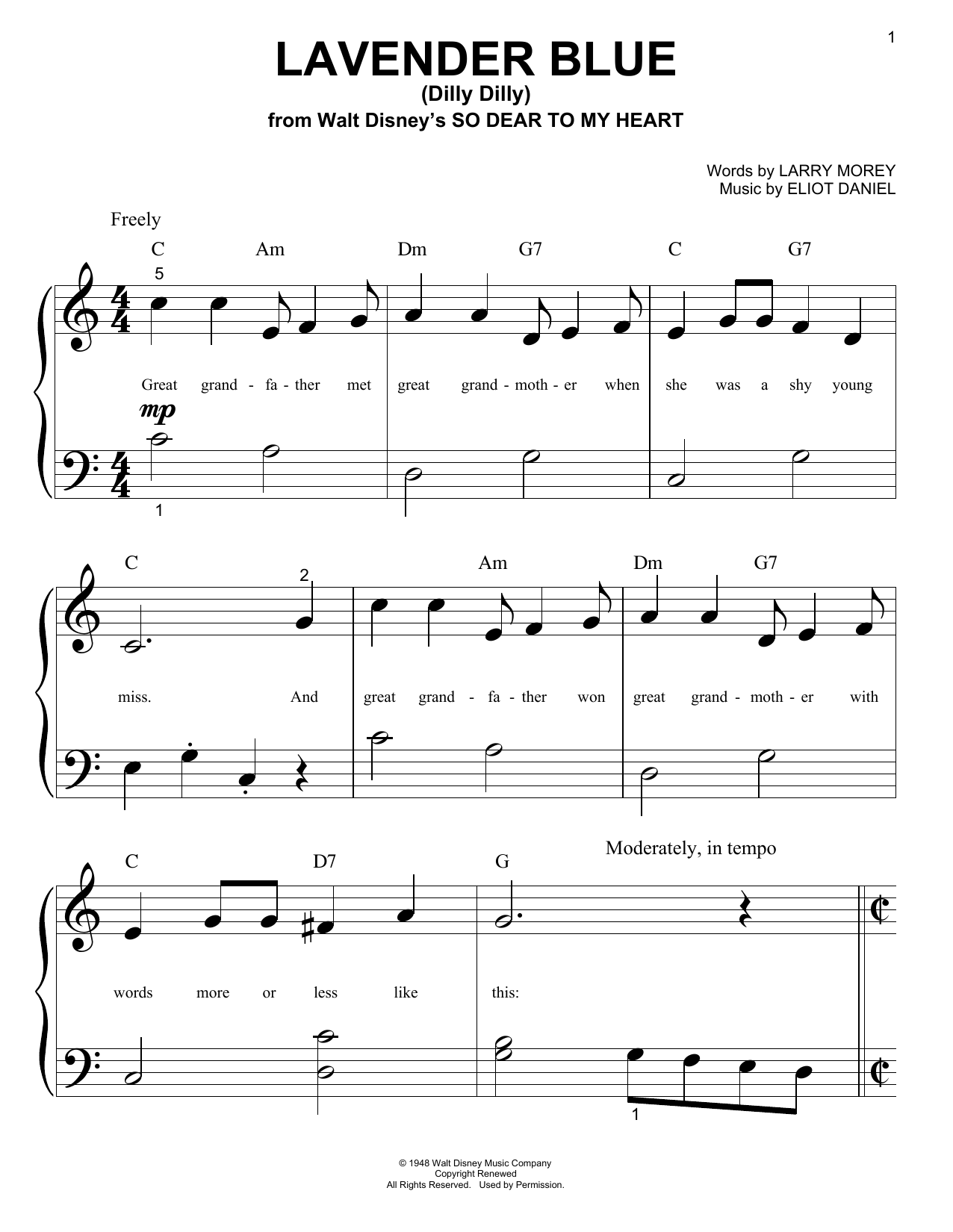 Eliot Daniel Lavender Blue (Dilly Dilly) Sheet Music Notes & Chords for Piano (Big Notes) - Download or Print PDF