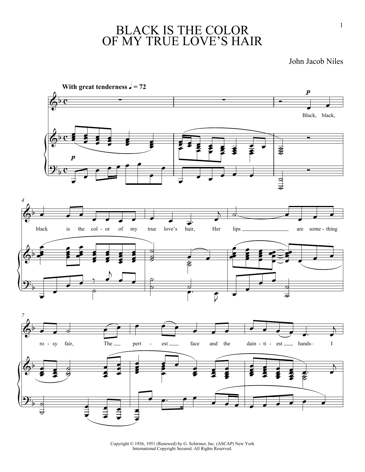 Joan Frey Boytim Black Is The Color Of My True Love's Hair Sheet Music Notes & Chords for Piano & Vocal - Download or Print PDF