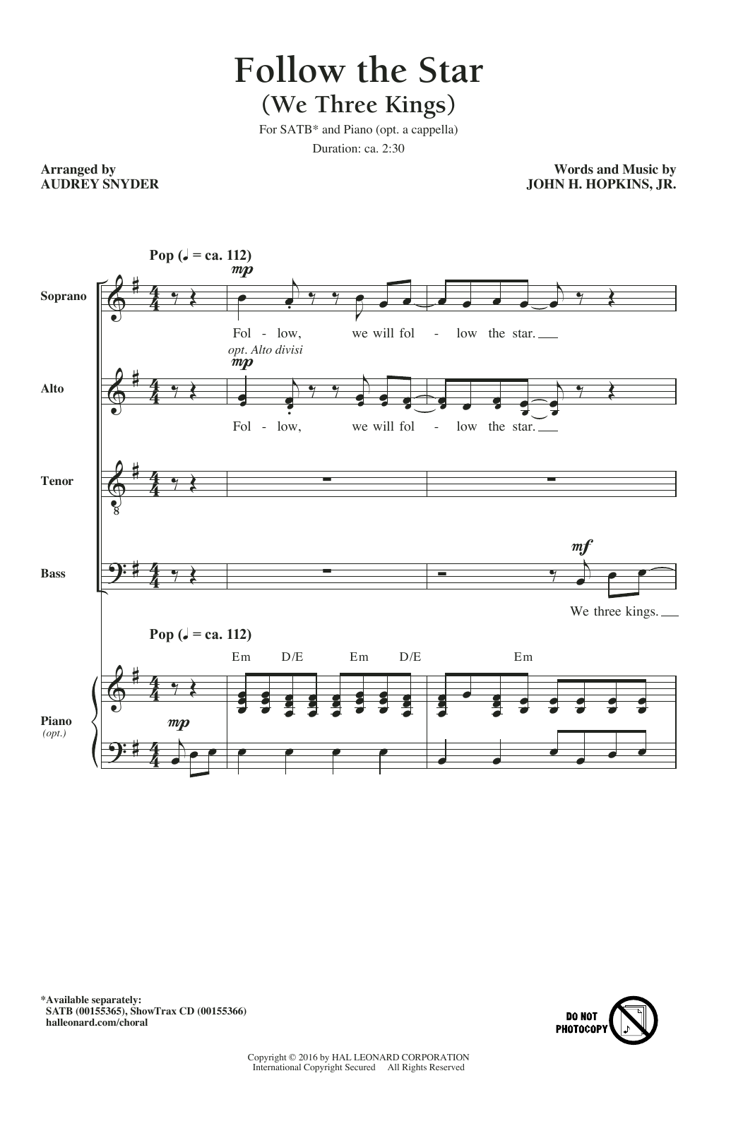 Audrey Snyder Follow The Star Sheet Music Notes & Chords for SATB - Download or Print PDF