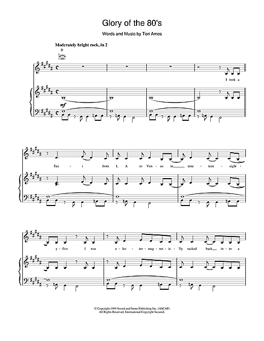 Preview Tori Amos Glory of the 80s Pop sheet music, notes and chords for Piano, Vocal & Guitar (Right-Hand Melody), SKU: 17782 sheet music, piano notes, chords, guitar tabs, score, transpose, transcribe, how to play, guide, download, learn, tutorial, progression, song, artist, awards, billboard, mtv, vh1, tour, single, album, release