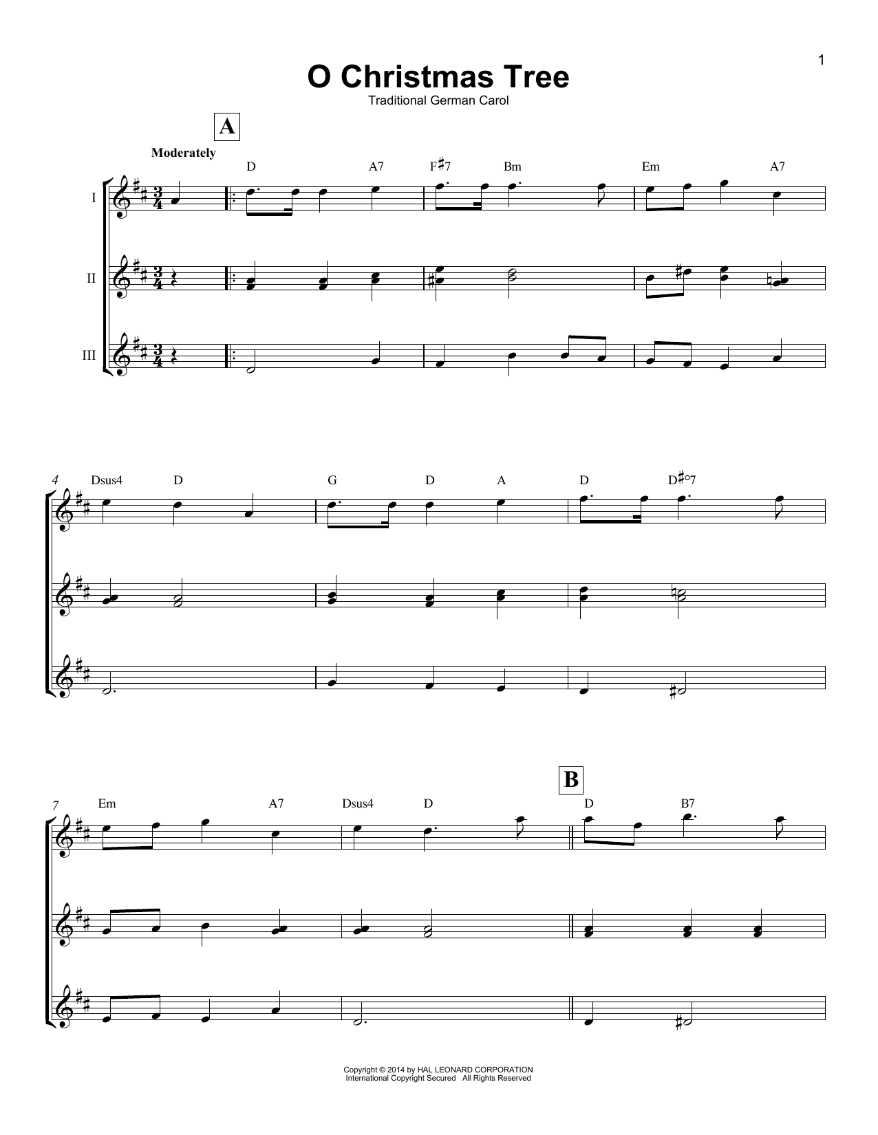 Traditional German Carol O Christmas Tree Sheet Music Notes & Chords for Ukulele Ensemble - Download or Print PDF