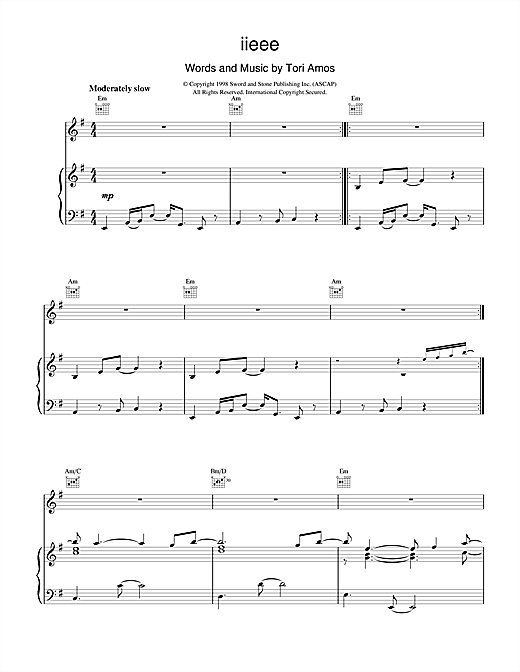 Preview Tori Amos iieee Pop sheet music, notes and chords for Piano, Vocal & Guitar, SKU: 17793 sheet music, piano notes, chords, guitar tabs, score, transpose, transcribe, how to play, guide, download, learn, tutorial, progression, song, artist, awards, billboard, mtv, vh1, tour, single, album, release