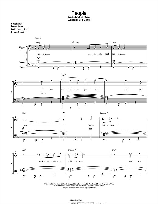 Preview Barbra Streisand People (from Funny Girl) Musicals sheet music, notes and chords for Piano, SKU: 17885 sheet music, piano notes, chords, guitar tabs, score, transpose, transcribe, how to play, guide, download, learn, tutorial, progression, song, artist, awards, billboard, mtv, vh1, tour, single, album, release