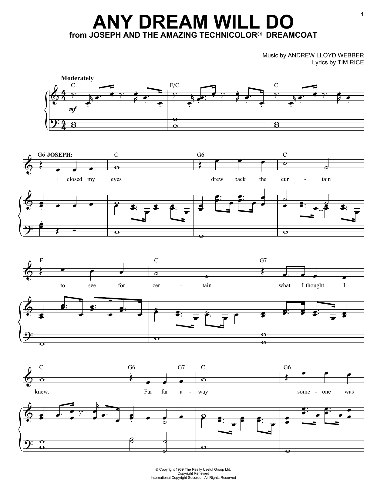 Andrew Lloyd Webber Any Dream Will Do Sheet Music Notes Chords Download Broadway Notes Piano Vocal Pdf Print 179015