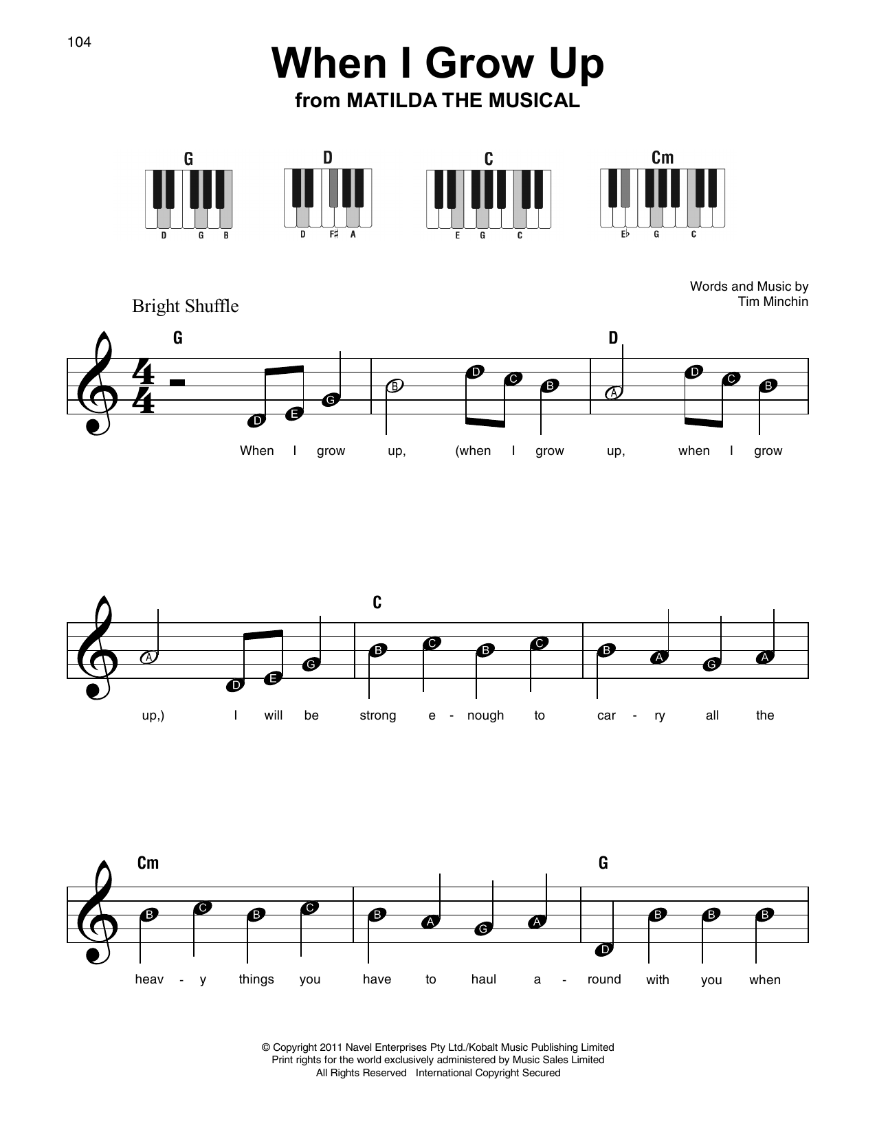 Learn Tim Minchin When I Grow Up sheet music notes, chords. 