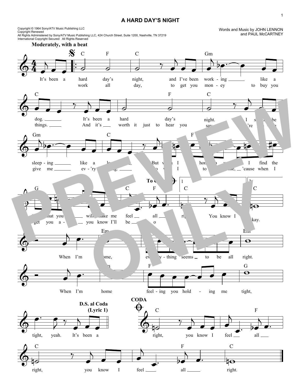 The Beatles A Hard Day S Night Sheet Music Notes Chords Download Pop Notes Melody Line Lyrics Chords Pdf Print