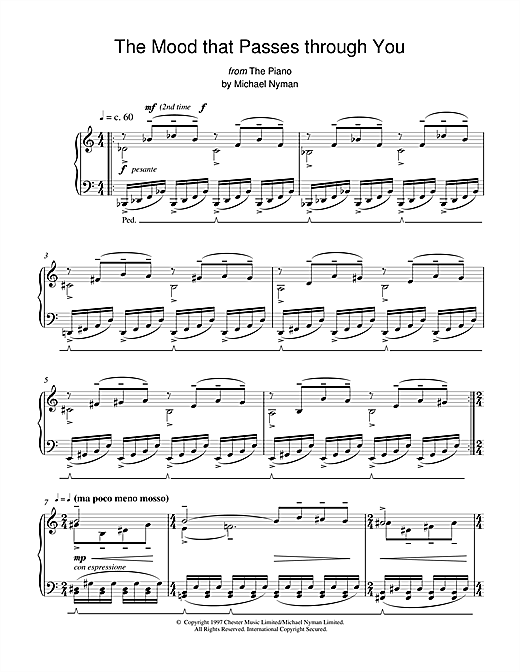 Preview Michael Nyman The Mood That Passes Through You Film and TV sheet music, notes and chords for Piano, SKU: 17921 sheet music, piano notes, chords, guitar tabs, score, transpose, transcribe, how to play, guide, download, learn, tutorial, progression, song, artist, awards, billboard, mtv, vh1, tour, single, album, release