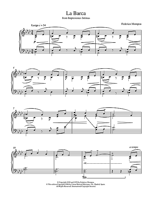 Preview Mompou La Barca From Impresiones Intimas Classical sheet music, notes and chords for Piano, SKU: 17942 sheet music, piano notes, chords, guitar tabs, score, transpose, transcribe, how to play, guide, download, learn, tutorial, progression, song, artist, awards, billboard, mtv, vh1, tour, single, album, release