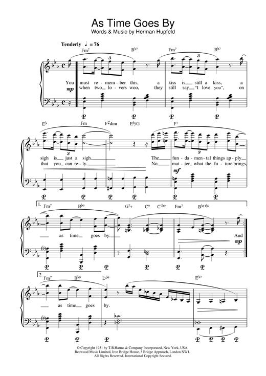 Preview Herman Hupfeld As Time Goes By Film and TV sheet music, notes and chords for Piano, Vocal & Guitar, SKU: 17954 sheet music, piano notes, chords, guitar tabs, score, transpose, transcribe, how to play, guide, download, learn, tutorial, progression, song, artist, awards, billboard, mtv, vh1, tour, single, album, release