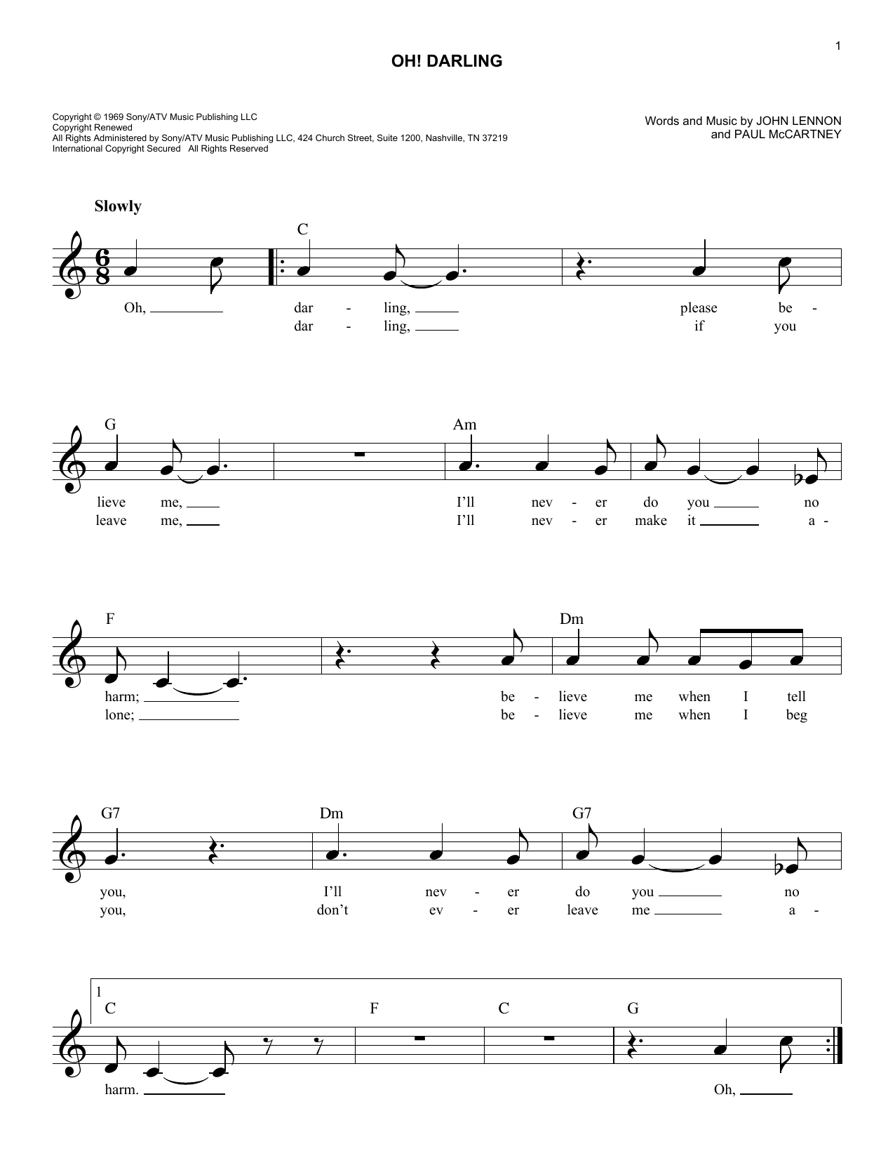 The Beatles Oh Darling Sheet Music Notes Chords Download Rock Notes Melody Line Lyrics Chords Pdf Print