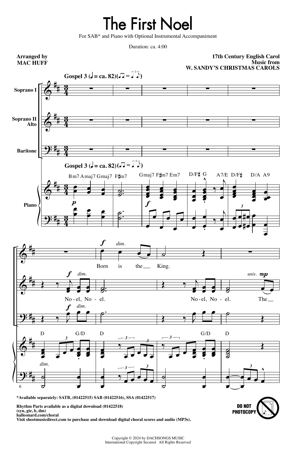 17th Century English Carol The First Noel (arr. Mac Huff) Sheet Music Notes & Chords for SAB Choir - Download or Print PDF