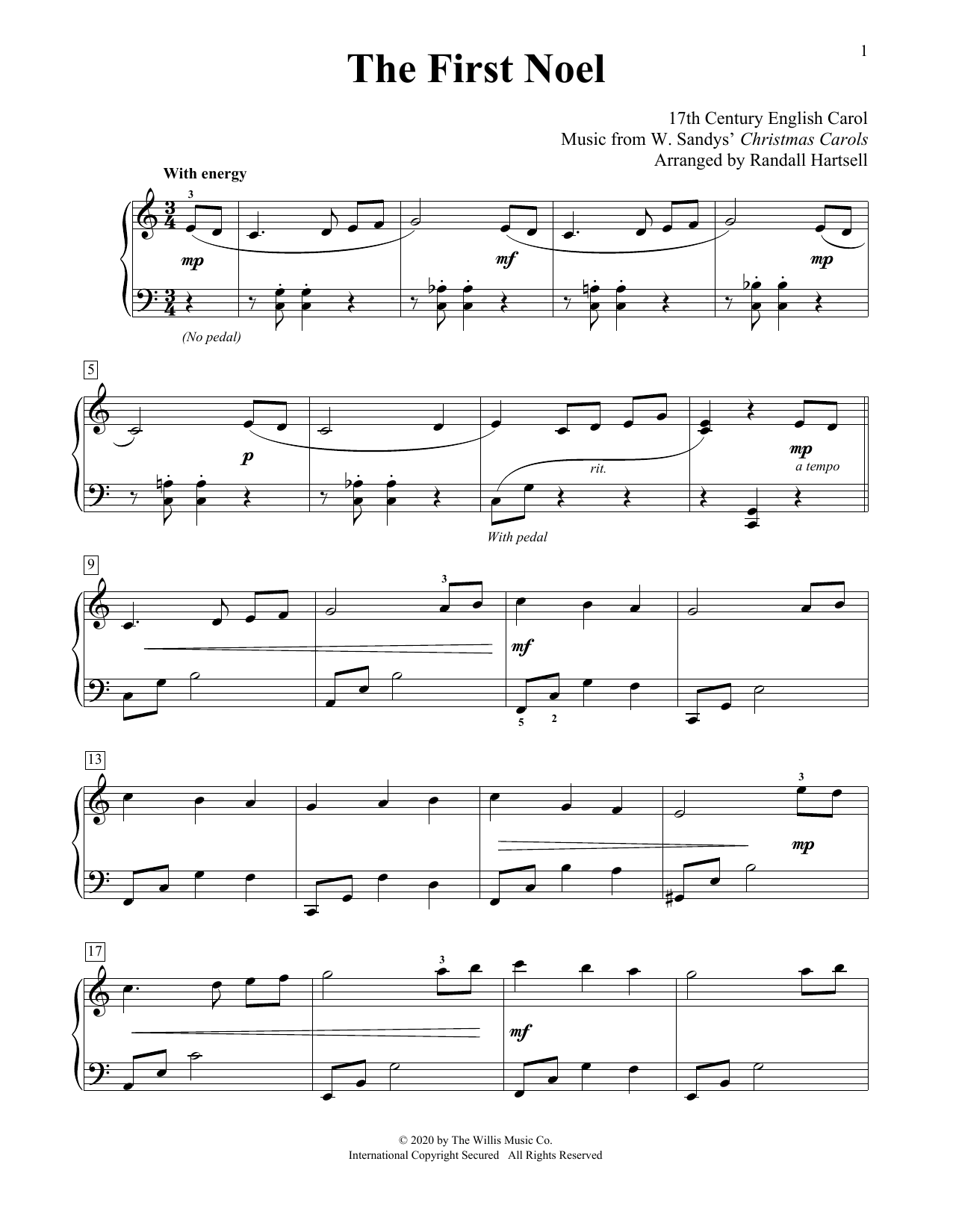 17th Century English Carol The First Noel (arr. Randall Hartsell) Sheet Music Notes & Chords for Educational Piano - Download or Print PDF