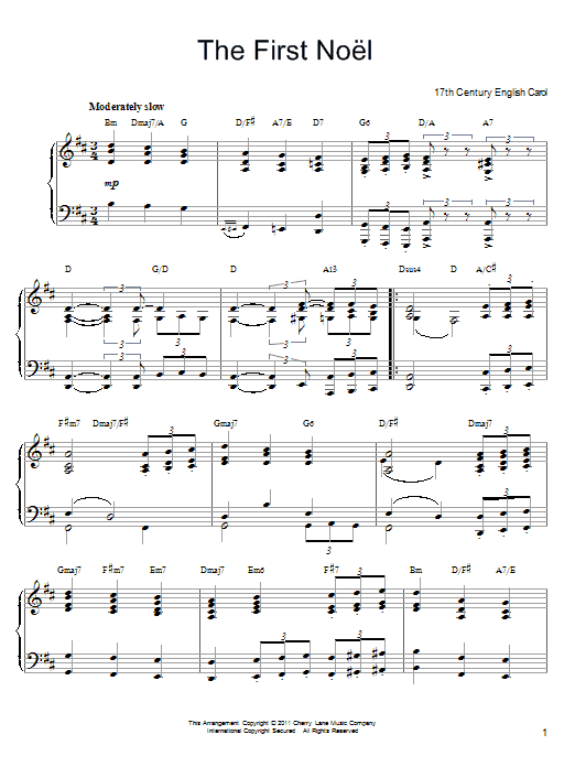 17th Century English Carol The First Noel Sheet Music Notes & Chords for Piano - Download or Print PDF