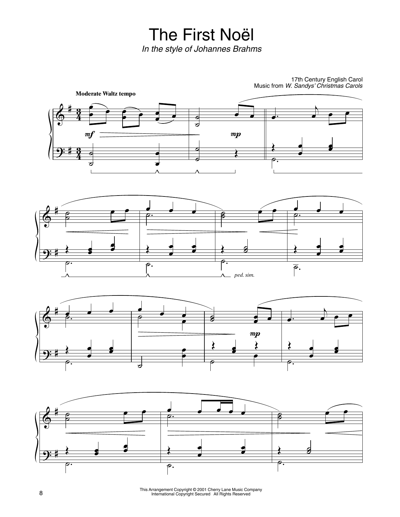 17th Century English Carol The First Noel (in the style of Johannes Brahms) (arr. Carol Klose) Sheet Music Notes & Chords for Piano Solo - Download or Print PDF