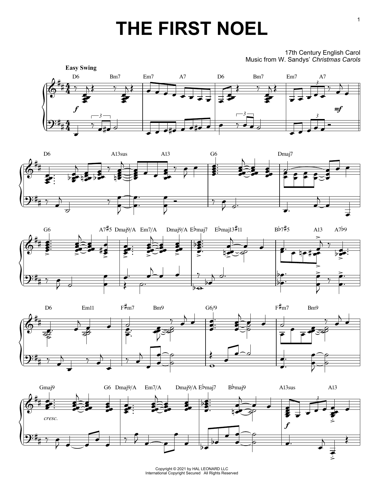 17th Century English Carol The First Noel [Jazz version] (arr. Brent Edstrom) Sheet Music Notes & Chords for Piano Solo - Download or Print PDF
