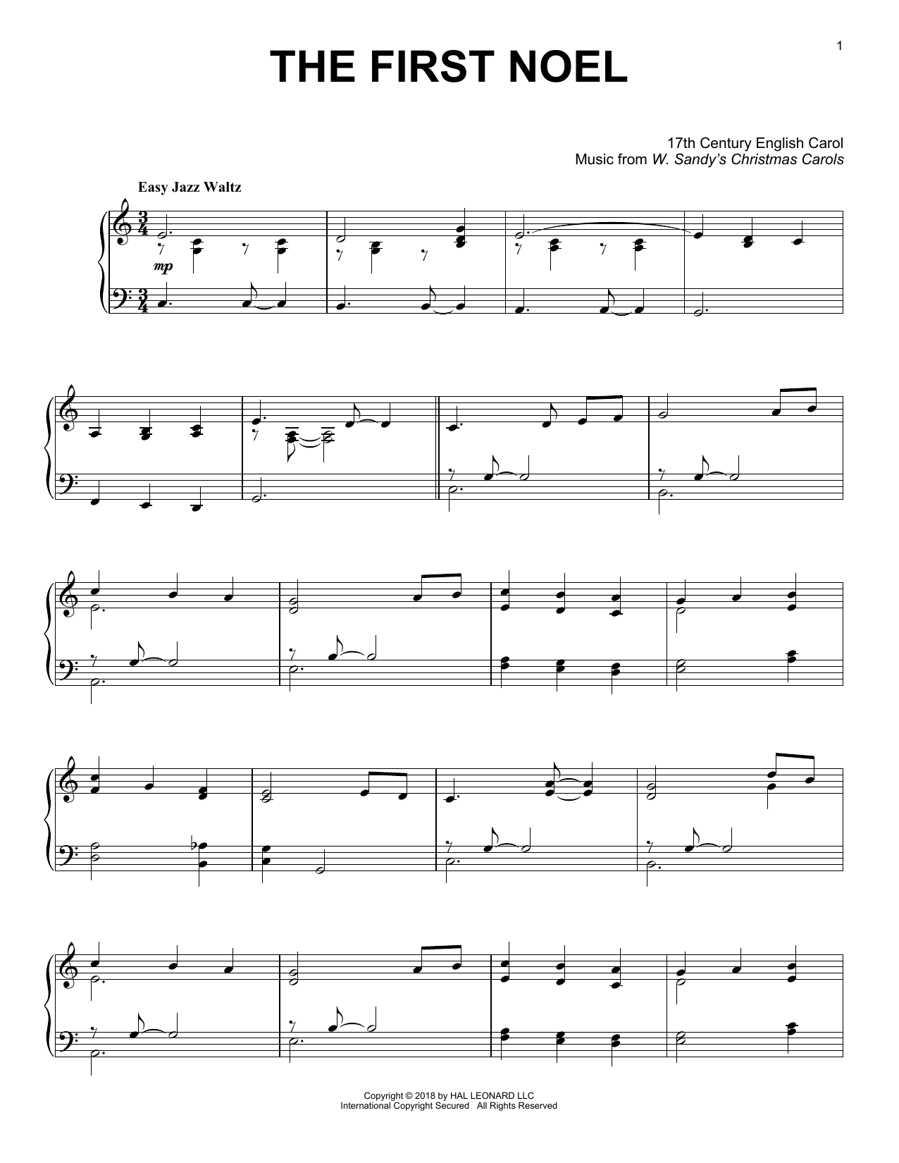 17th Century English Carol The First Noel [Jazz version] Sheet Music Notes & Chords for Piano - Download or Print PDF