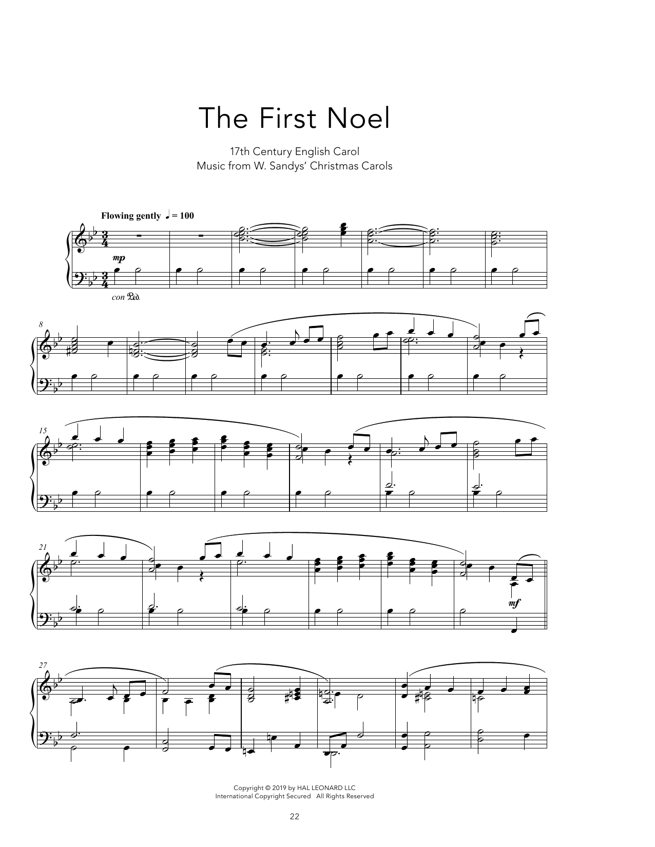 17th Century English Carol The First Noel [Peaceful version] Sheet Music Notes & Chords for Piano Solo - Download or Print PDF