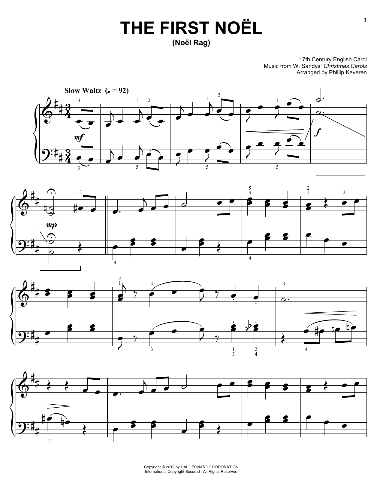 17th Century English Carol The First Noel [Ragtime version] (arr. Phillip Keveren) Sheet Music Notes & Chords for Easy Piano - Download or Print PDF