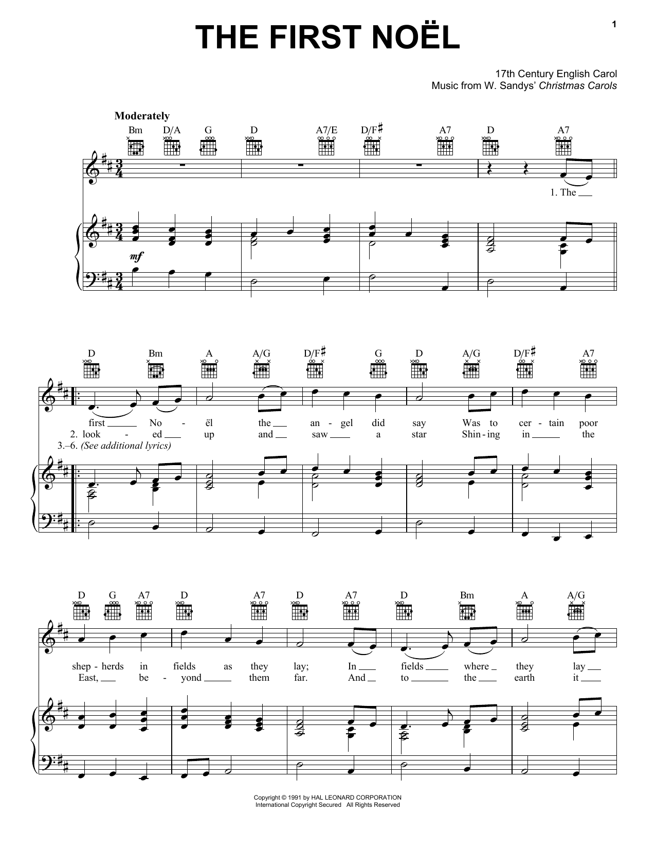 17th Century English Carol The First Noel Sheet Music Notes & Chords for Easy Guitar Tab - Download or Print PDF