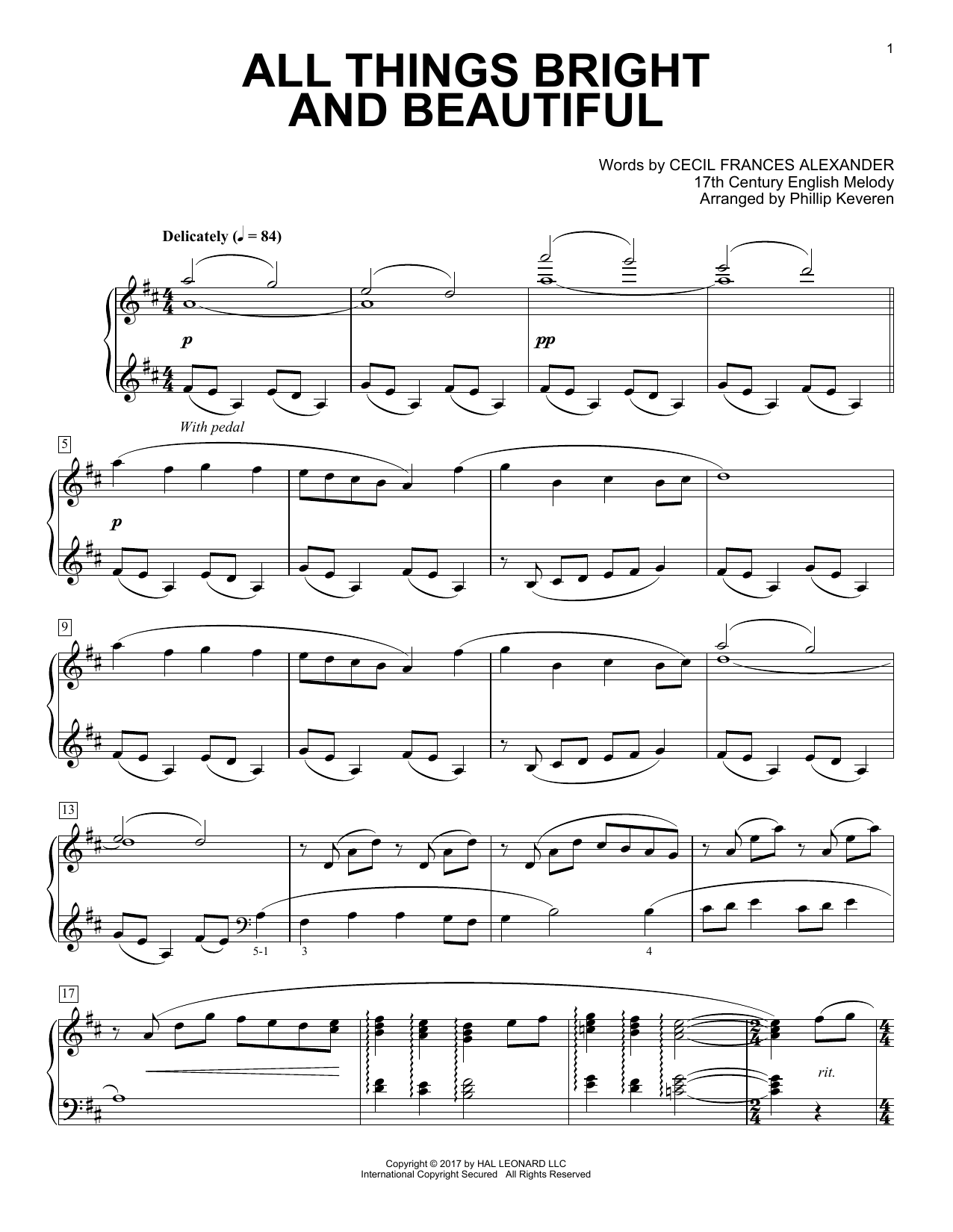 17th Century English Melody All Things Bright And Beautiful (arr. Phillip Keveren) Sheet Music Notes & Chords for Piano Solo - Download or Print PDF