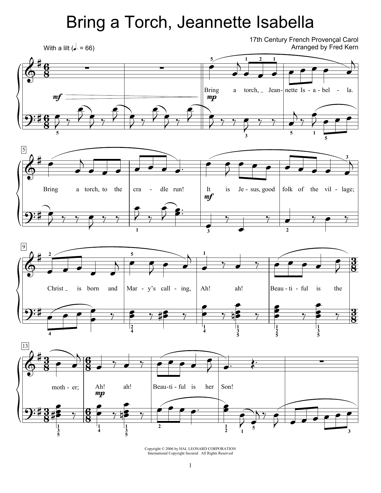 17th Century French Carol Bring A Torch, Jeannette, Isabella Sheet Music Notes & Chords for Educational Piano - Download or Print PDF