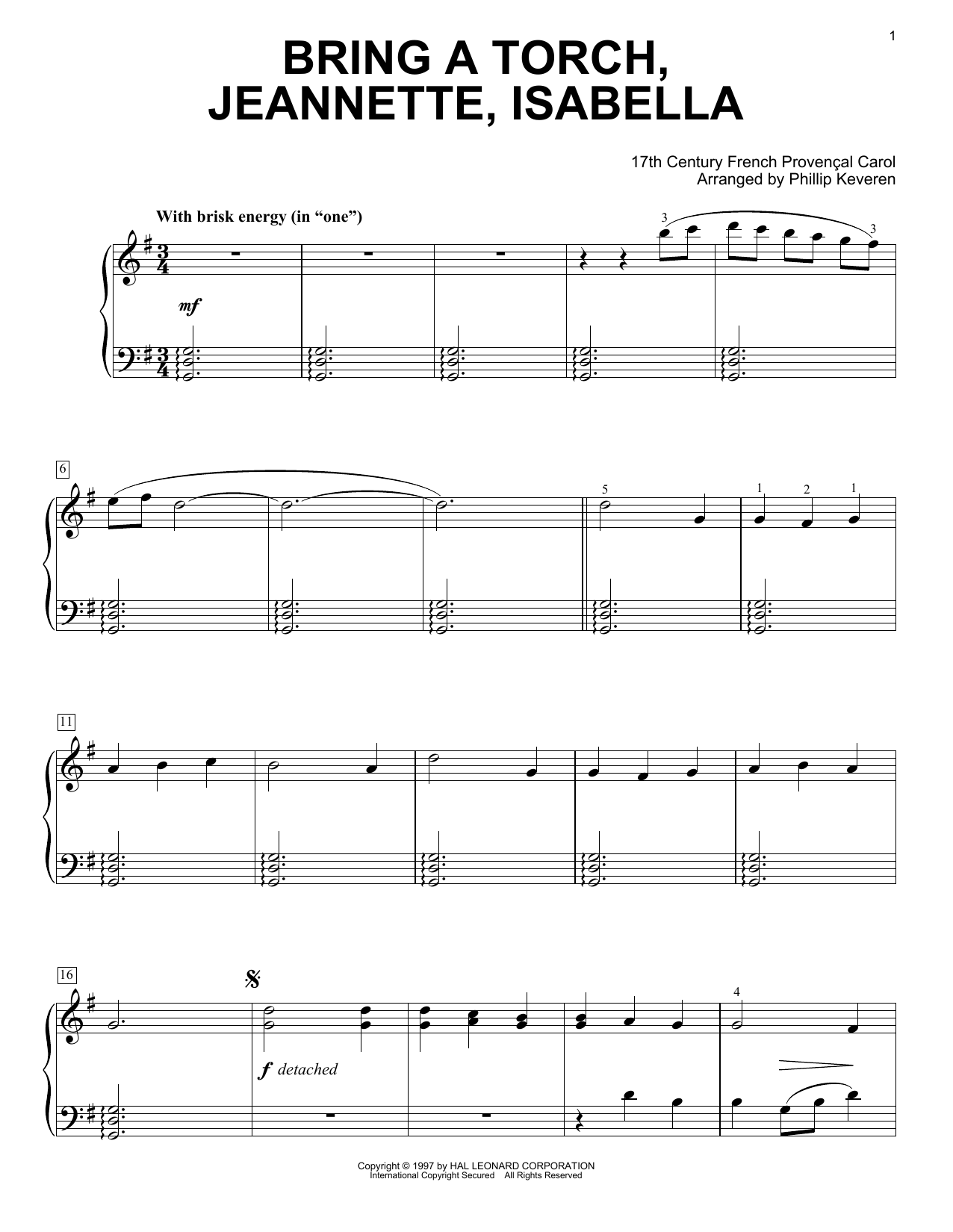 17th Century French Carol Bring A Torch, Jeannette, Isabella (arr. Phillip Keveren) Sheet Music Notes & Chords for Easy Piano Solo - Download or Print PDF