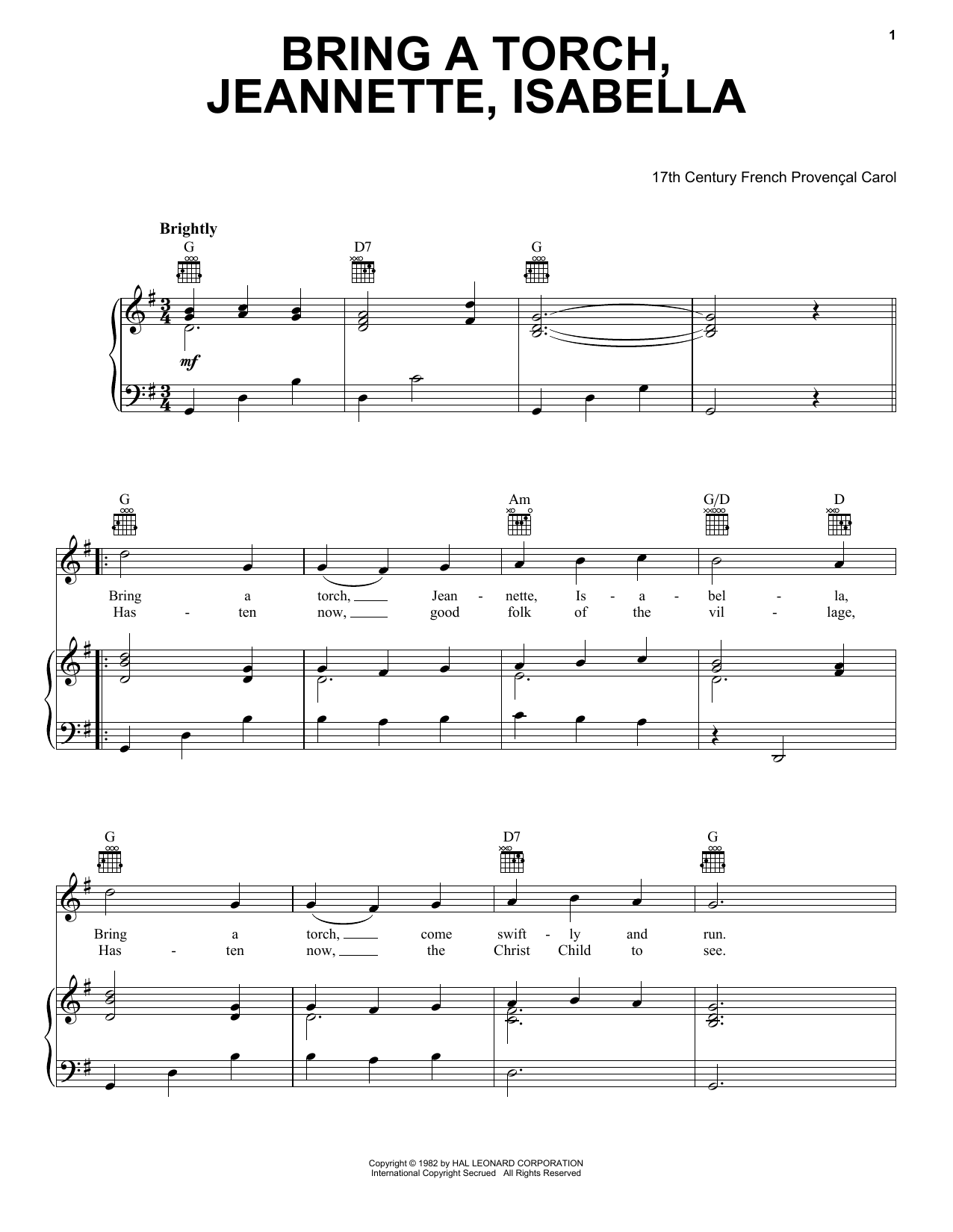 17th Century French Carol Bring A Torch, Jeannette, Isabella Sheet Music Notes & Chords for Easy Guitar Tab - Download or Print PDF