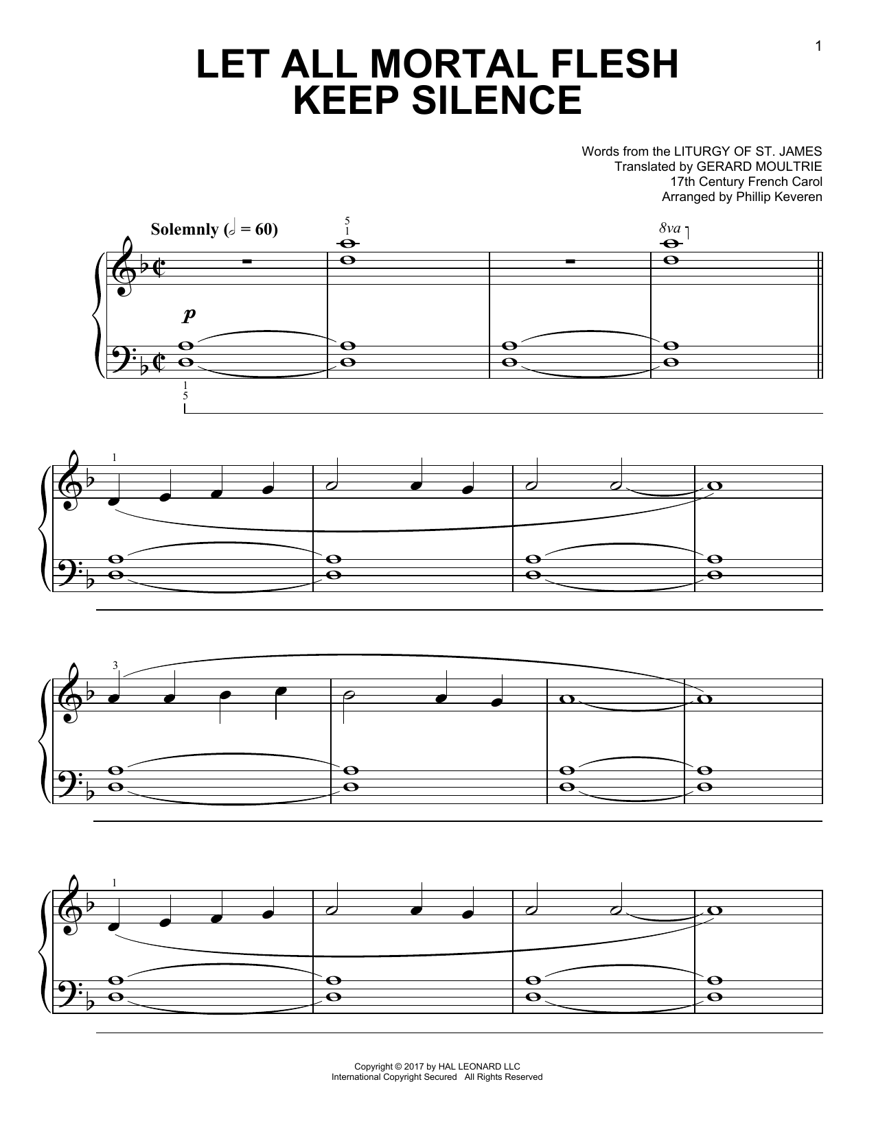 17th Century French Carol Let All Mortal Flesh Keep Silence [Classical version] (arr. Phillip Keveren) Sheet Music Notes & Chords for Easy Piano - Download or Print PDF
