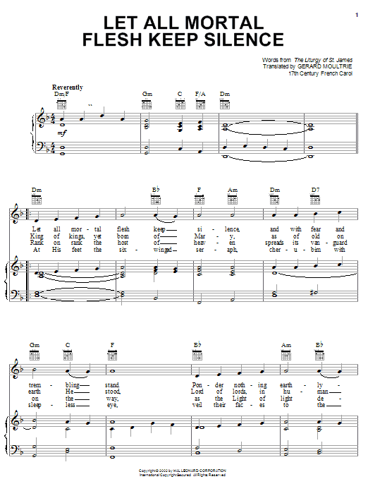 17th Century French Carol Let All Mortal Flesh Keep Silence Sheet Music Notes & Chords for Piano - Download or Print PDF