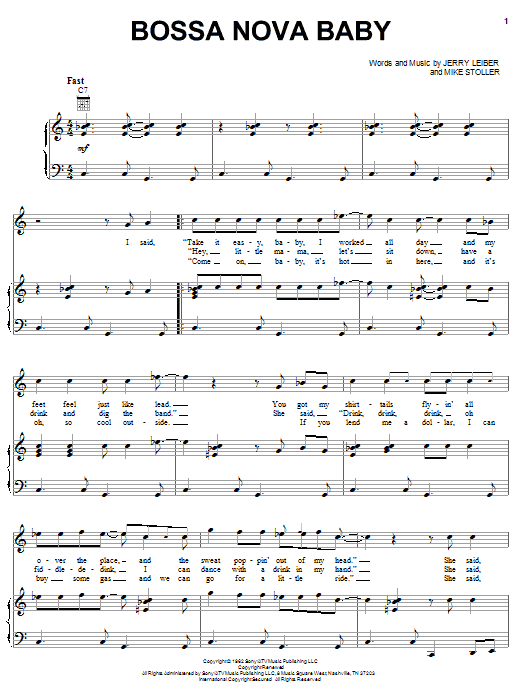 Preview Elvis Presley Bossa Nova Baby Rock sheet music, notes and chords for Piano, Vocal & Guitar (Right-Hand Melody), SKU: 18067 sheet music, piano notes, chords, guitar tabs, score, transpose, transcribe, how to play, guide, download, learn, tutorial, progression, song, artist, awards, billboard, mtv, vh1, tour, single, album, release