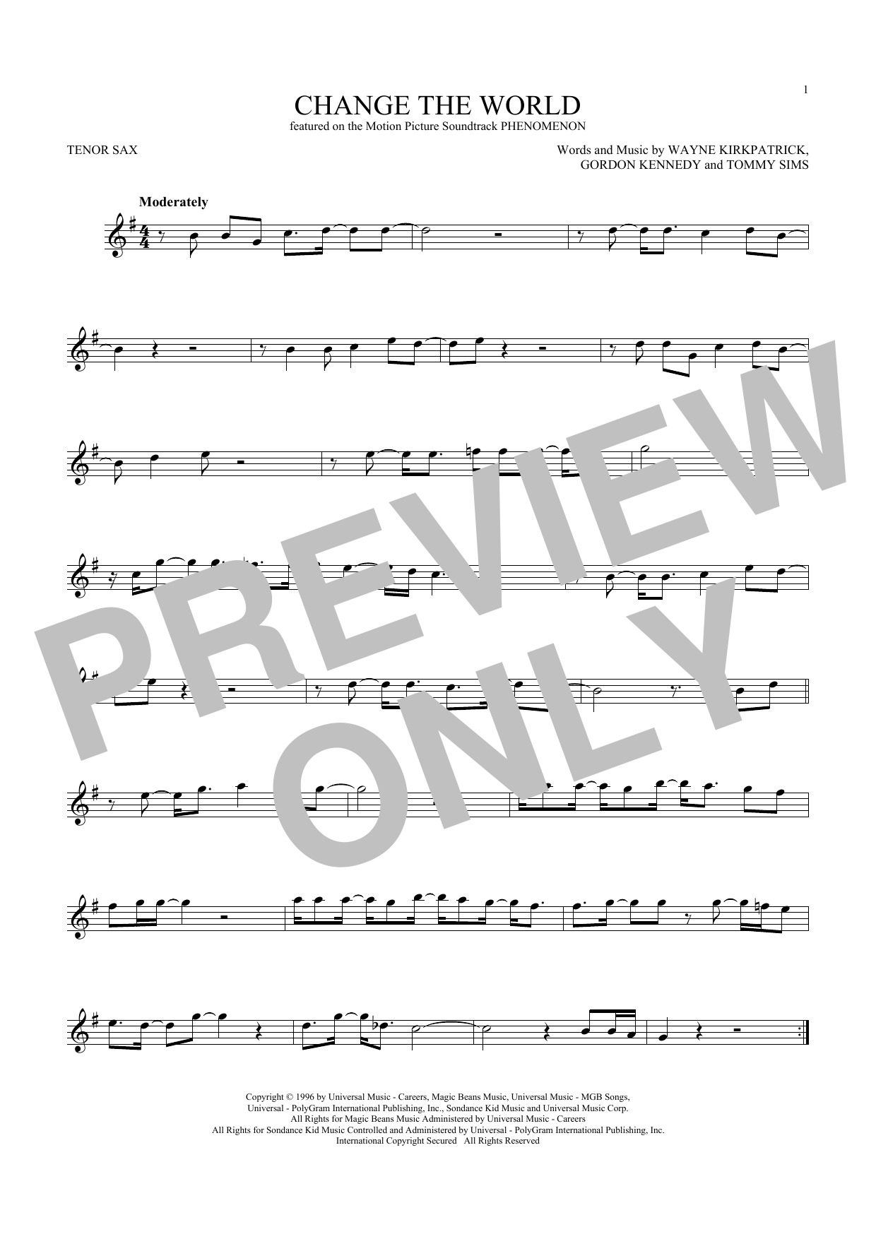 Eric Clapton Change The World Sheet Music Notes Chords Download Rock Notes Tenor Saxophone Pdf Print