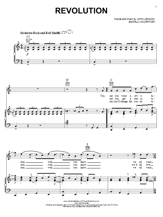 Preview The Beatles Revolution Rock sheet music, notes and chords for Piano, Vocal & Guitar (Right-Hand Melody), SKU: 18113 sheet music, piano notes, chords, guitar tabs, score, transpose, transcribe, how to play, guide, download, learn, tutorial, progression, song, artist, awards, billboard, mtv, vh1, tour, single, album, release