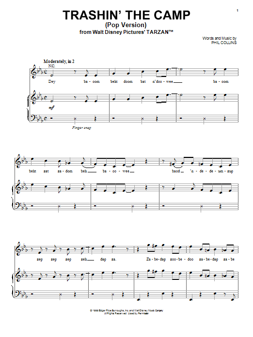 Preview Phil Collins Desbaratando El Campamento (Pop Version) Film and TV sheet music, notes and chords for Piano, Vocal & Guitar (Right-Hand Melody), SKU: 18218 sheet music, piano notes, chords, guitar tabs, score, transpose, transcribe, how to play, guide, download, learn, tutorial, progression, song, artist, awards, billboard, mtv, vh1, tour, single, album, release