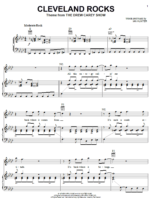 Preview Presidents of the United States of America Cleveland Rocks Rock sheet music, notes and chords for Piano, Vocal & Guitar (Right-Hand Melody), SKU: 18220 sheet music, piano notes, chords, guitar tabs, score, transpose, transcribe, how to play, guide, download, learn, tutorial, progression, song, artist, awards, billboard, mtv, vh1, tour, single, album, release