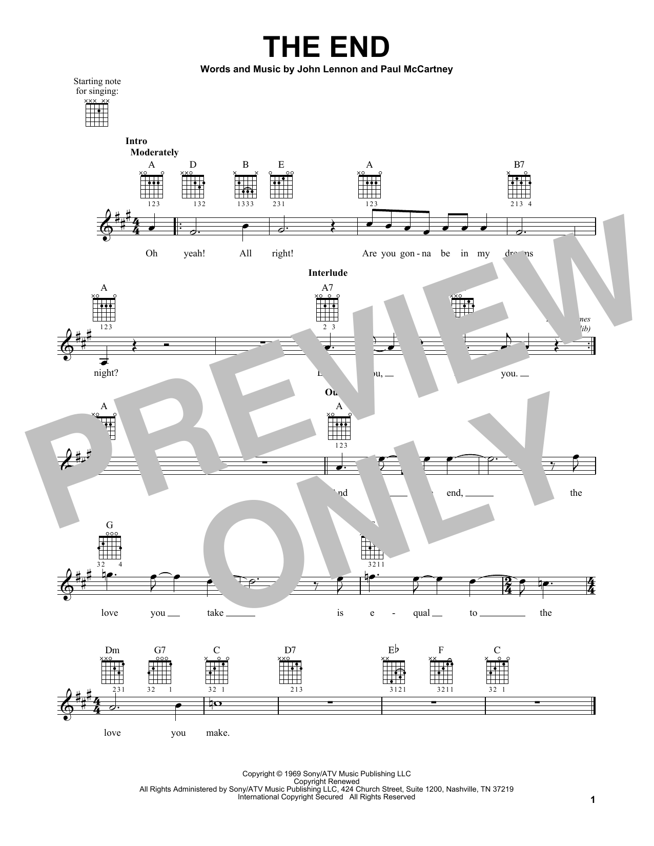 The Beatles The End Sheet Music Notes Chords Download Rock Notes Easy Guitar Pdf Print 182293