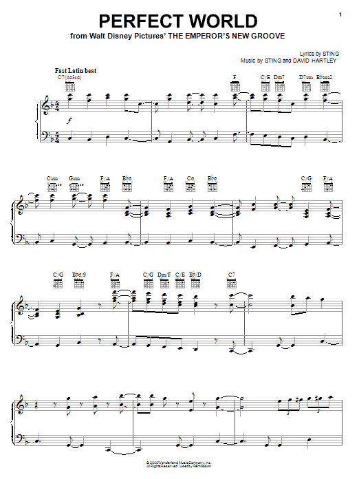 Preview Sting Perfect World Film and TV sheet music, notes and chords for Piano, Vocal & Guitar (Right-Hand Melody), SKU: 18237 sheet music, piano notes, chords, guitar tabs, score, transpose, transcribe, how to play, guide, download, learn, tutorial, progression, song, artist, awards, billboard, mtv, vh1, tour, single, album, release