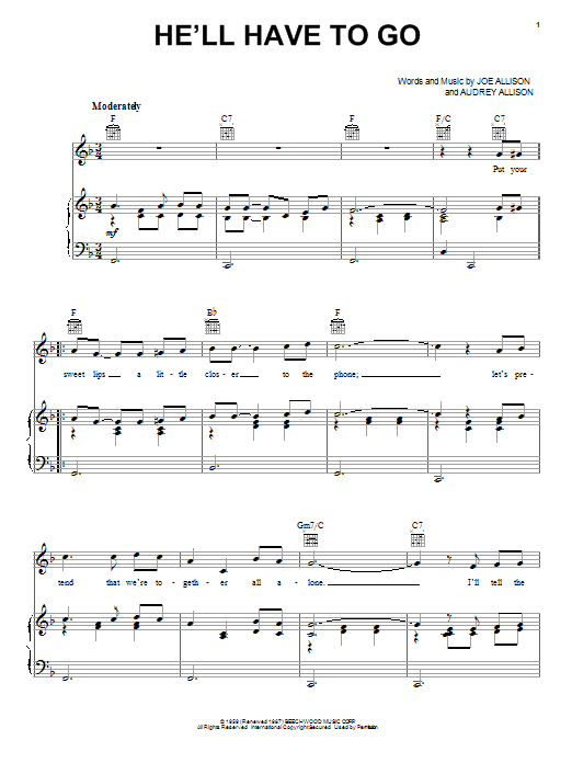 Preview Jim Reeves He'll Have To Go Pop sheet music, notes and chords for Piano, Vocal & Guitar (Right-Hand Melody), SKU: 18254 sheet music, piano notes, chords, guitar tabs, score, transpose, transcribe, how to play, guide, download, learn, tutorial, progression, song, artist, awards, billboard, mtv, vh1, tour, single, album, release