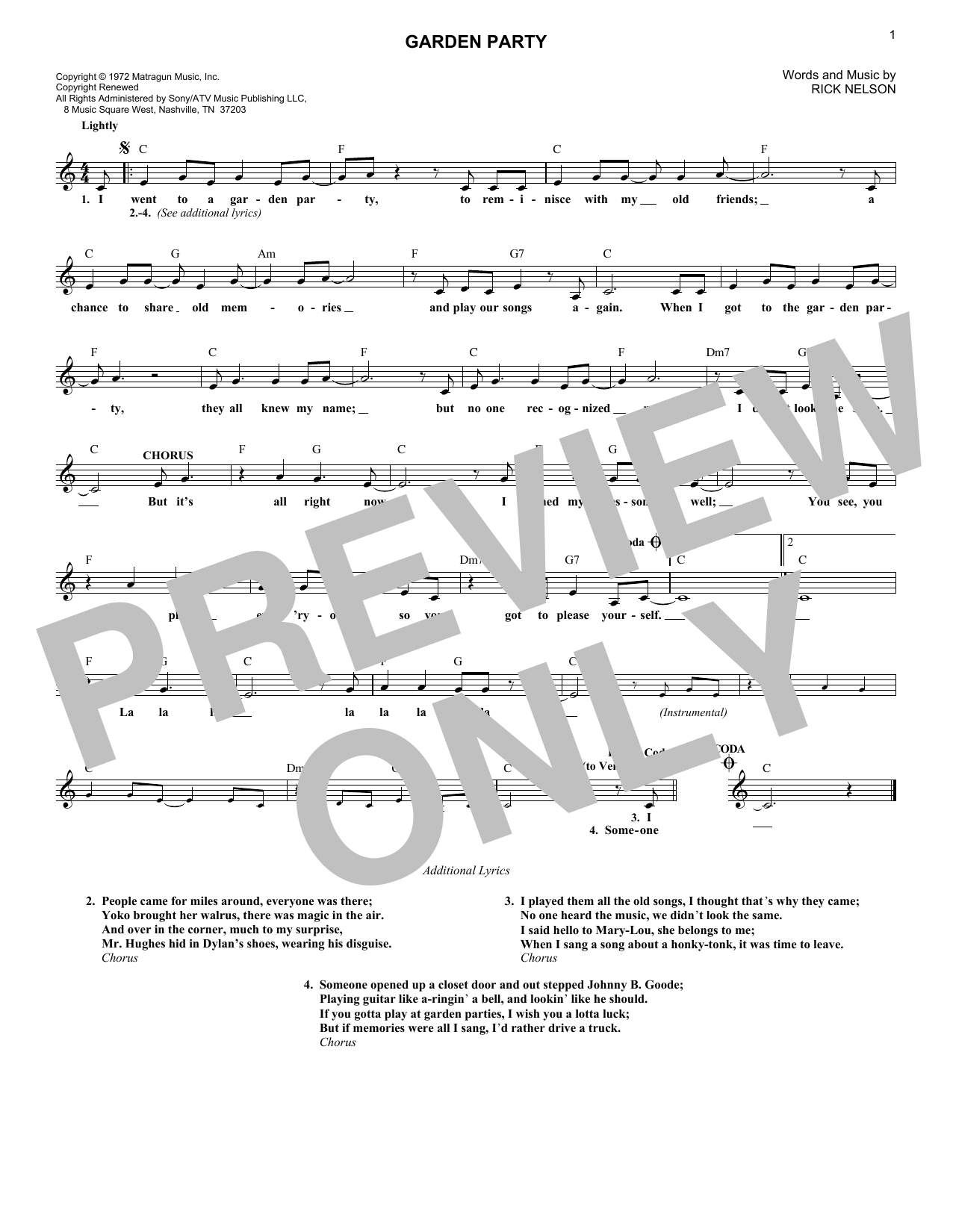 Ricky Nelson Garden Party Sheet Music Notes Chords Download Pop