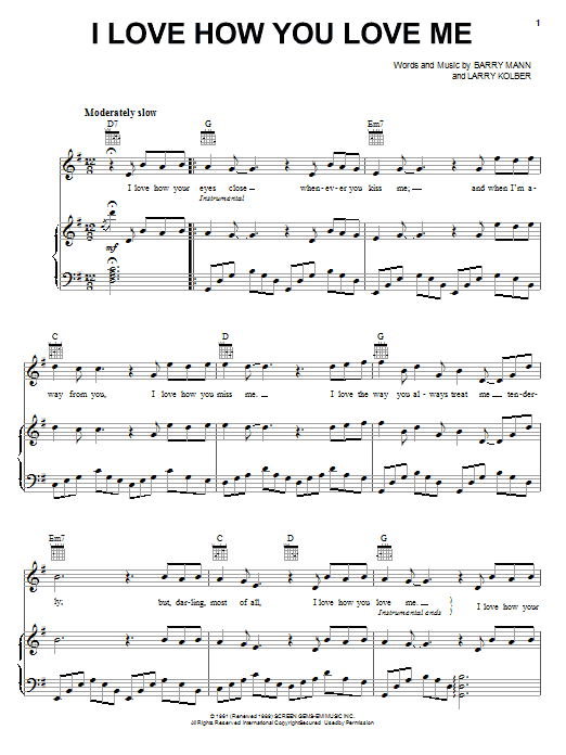 Preview The Paris Sisters I Love How You Love Me Jazz sheet music, notes and chords for Piano, Vocal & Guitar (Right-Hand Melody), SKU: 18262 sheet music, piano notes, chords, guitar tabs, score, transpose, transcribe, how to play, guide, download, learn, tutorial, progression, song, artist, awards, billboard, mtv, vh1, tour, single, album, release