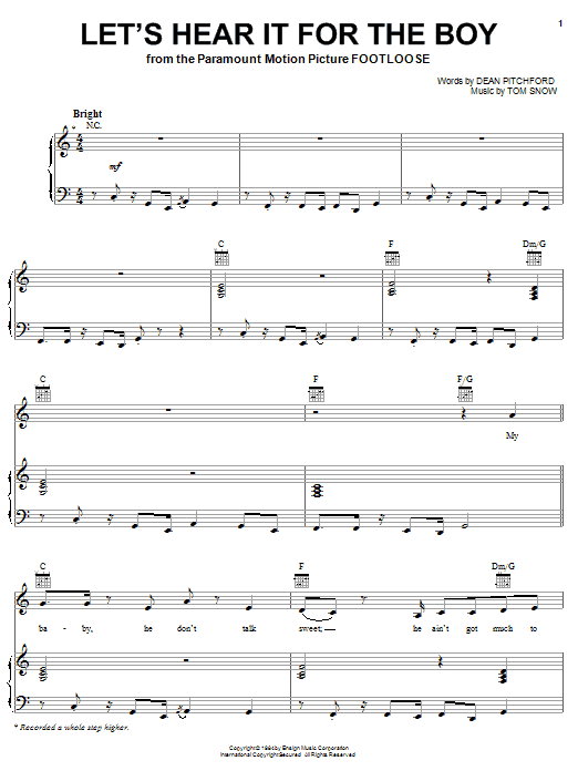 Preview Deniece Williams Let's Hear It For The Boy Rock sheet music, notes and chords for Piano, Vocal & Guitar (Right-Hand Melody), SKU: 18278 sheet music, piano notes, chords, guitar tabs, score, transpose, transcribe, how to play, guide, download, learn, tutorial, progression, song, artist, awards, billboard, mtv, vh1, tour, single, album, release