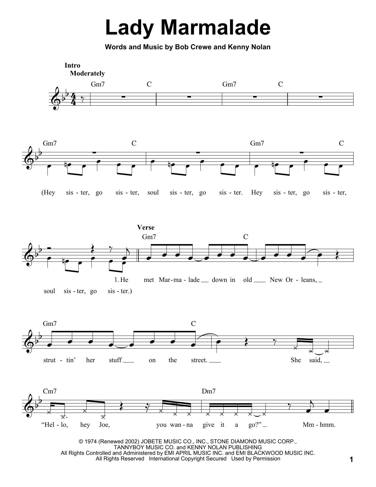 Learn Patty LaBelle Lady Marmalade sheet music notes, chords. 