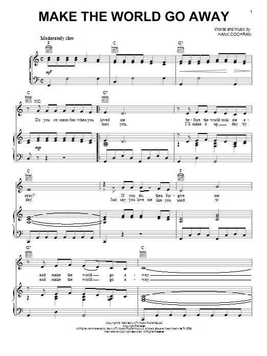 Preview Eddy Arnold Make The World Go Away Pop sheet music, notes and chords for Piano, Vocal & Guitar (Right-Hand Melody), SKU: 18285 sheet music, piano notes, chords, guitar tabs, score, transpose, transcribe, how to play, guide, download, learn, tutorial, progression, song, artist, awards, billboard, mtv, vh1, tour, single, album, release