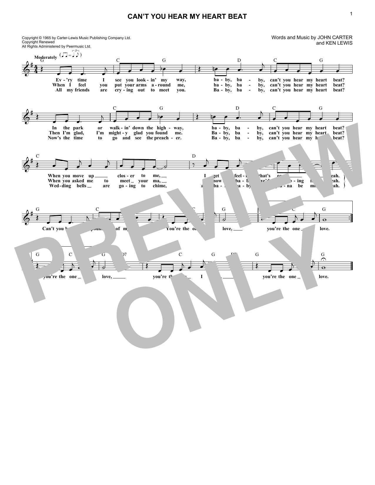 Herman S Hermits Can T You Hear My Heart Beat Sheet Music Notes Chords Download Rock Notes Melody Line Lyrics Chords Pdf Print 1408