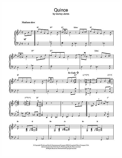 Preview Quincy Jones Quince Jazz sheet music, notes and chords for Piano, SKU: 18368 sheet music, piano notes, chords, guitar tabs, score, transpose, transcribe, how to play, guide, download, learn, tutorial, progression, song, artist, awards, billboard, mtv, vh1, tour, single, album, release