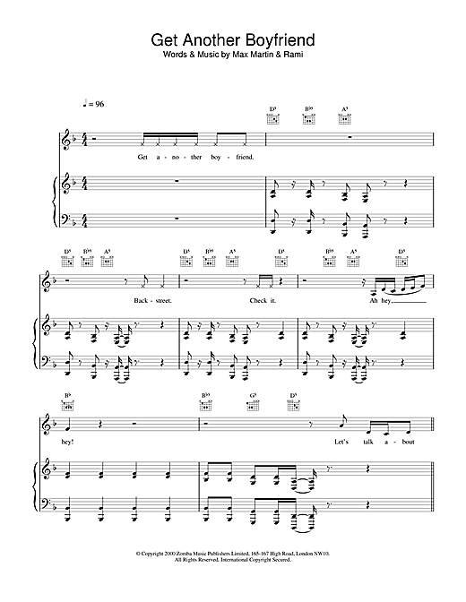 Preview Backstreet Boys Get Another Boyfriend Pop sheet music, notes and chords for Piano, Vocal & Guitar, SKU: 18414 sheet music, piano notes, chords, guitar tabs, score, transpose, transcribe, how to play, guide, download, learn, tutorial, progression, song, artist, awards, billboard, mtv, vh1, tour, single, album, release