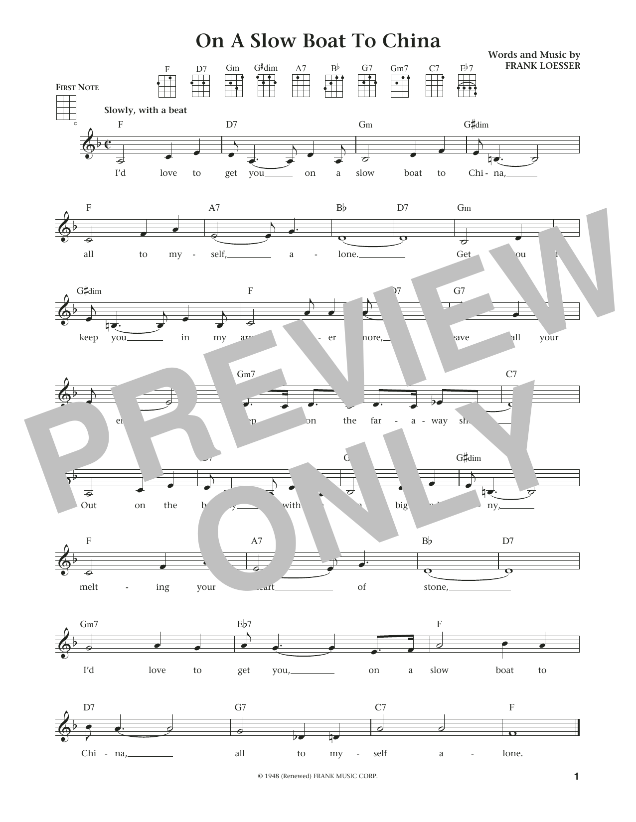 Frank Loesser On A Slow Boat To China Sheet Music Notes Chords Download Folk Notes Ukulele Pdf Print 1843