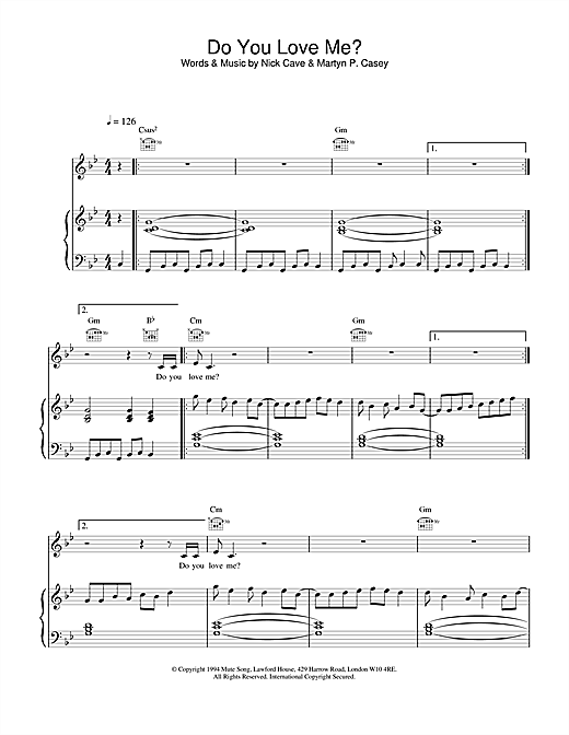 Preview Nick Cave Do You Love Me? Pop sheet music, notes and chords for Piano, Vocal & Guitar, SKU: 18441 sheet music, piano notes, chords, guitar tabs, score, transpose, transcribe, how to play, guide, download, learn, tutorial, progression, song, artist, awards, billboard, mtv, vh1, tour, single, album, release