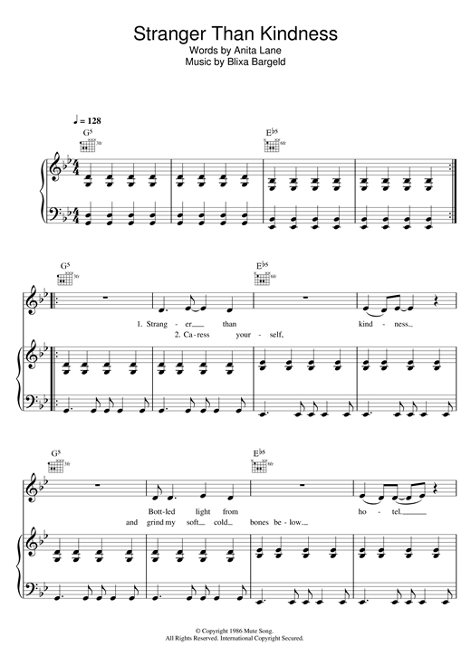 Preview Nick Cave Stranger Than Kindness Pop sheet music, notes and chords for Piano, Vocal & Guitar, SKU: 18446 sheet music, piano notes, chords, guitar tabs, score, transpose, transcribe, how to play, guide, download, learn, tutorial, progression, song, artist, awards, billboard, mtv, vh1, tour, single, album, release